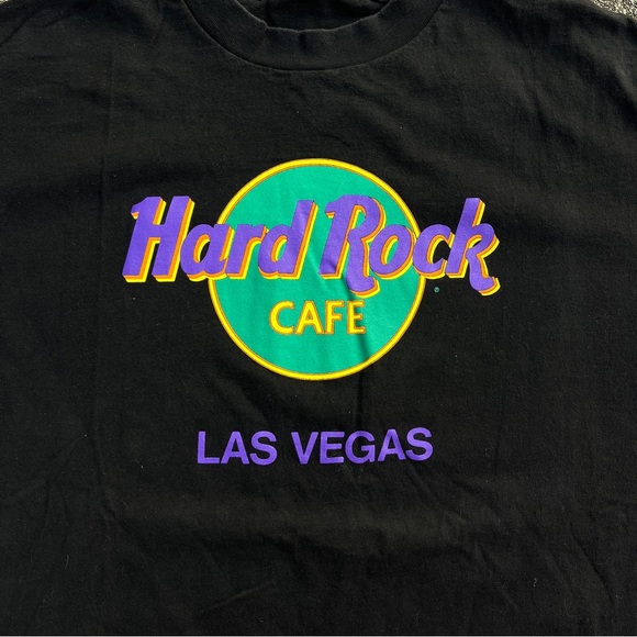 Vintage Black Hard Rock Cafe T-shirt Las Vegas Purple And Green Size Large/xl - Picture 2 of 4